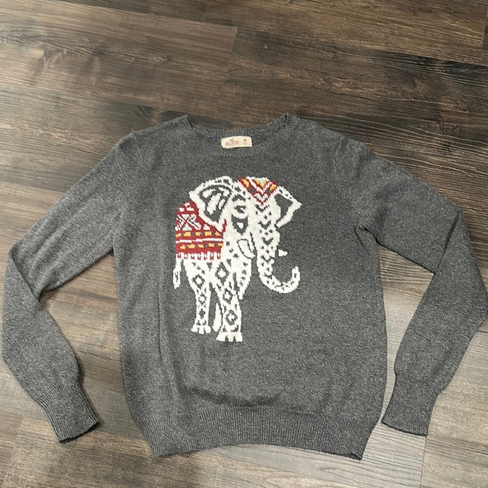 Hollister Charcoal Sweater with Colorful Elephant